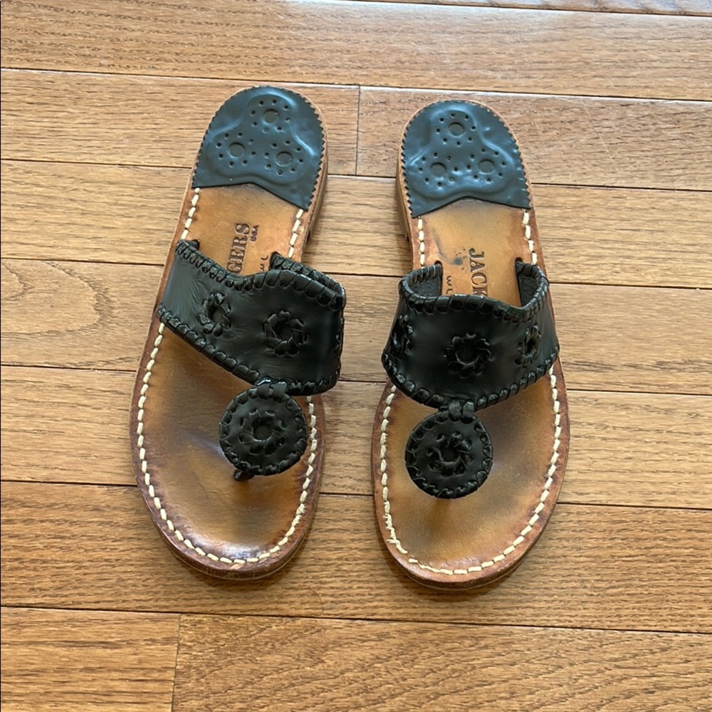 Jack Rogers Black Sandals with Whipstitch Design